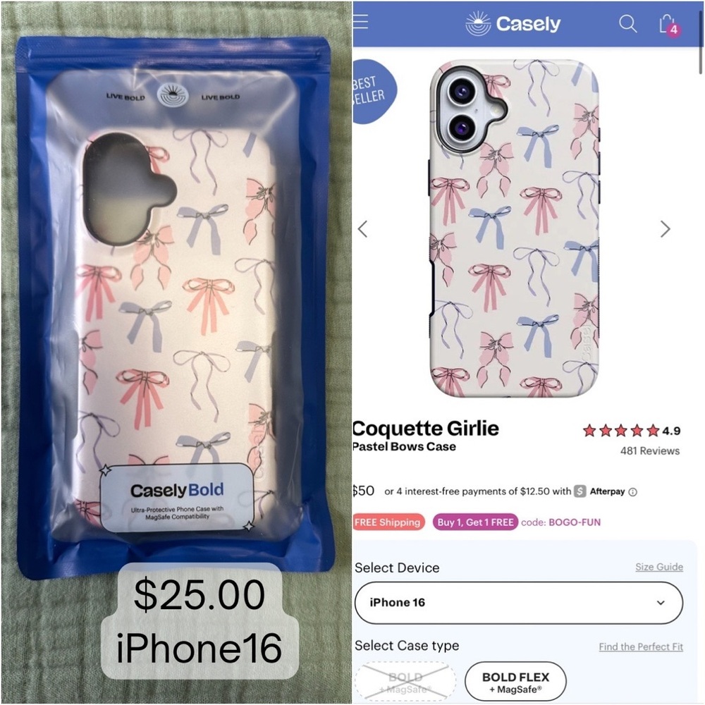 Coquette Girlie iPhone 16 Case - Pink and Blue Bows